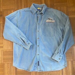 Vintage Girl Scouts Chambray Denim Shirt Button Down Large Rare Women's